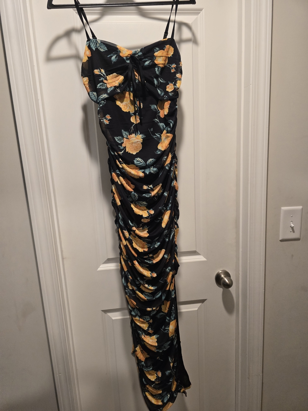 VENUS Black Maxi Dress with Yellow Floral Pattern Medium NWOT - Picture 2 of 6